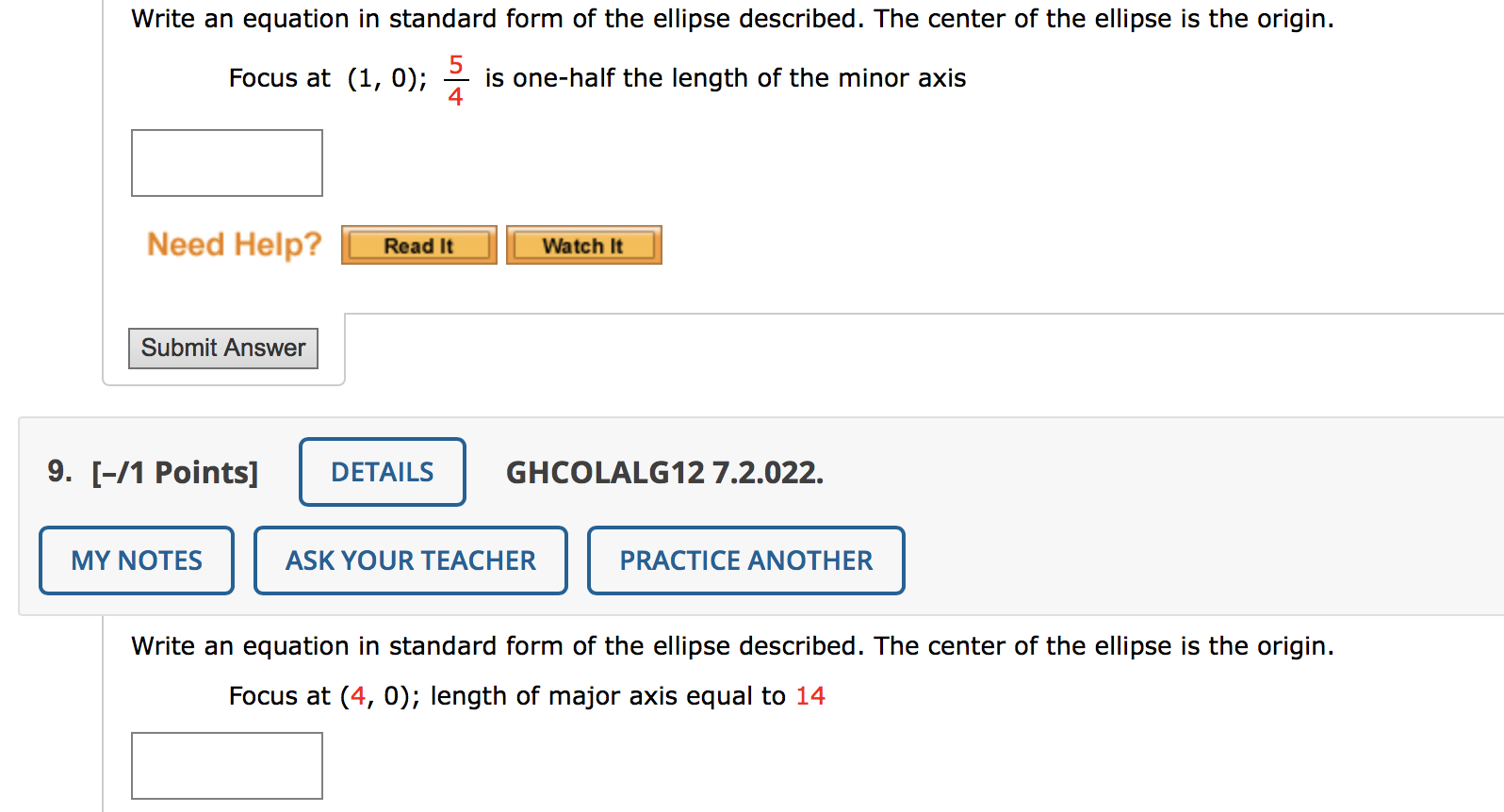 Solved Write an equation in standard form of the ellipse | Chegg.com