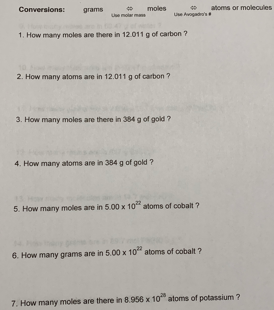 Solved Conversions Grams Moles Use Molar Mass Atoms Or Chegg Com Solved Conversions Grams Moles Use Molar Mass Atoms Or Chegg Com