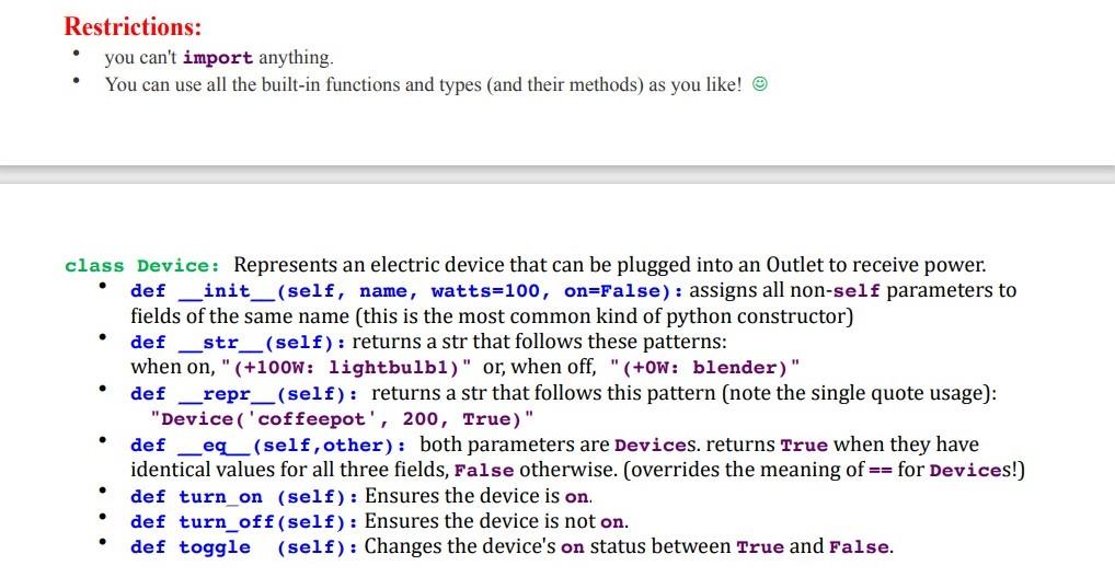 Solved Restrictions: you can't import anything. You can use | Chegg.com