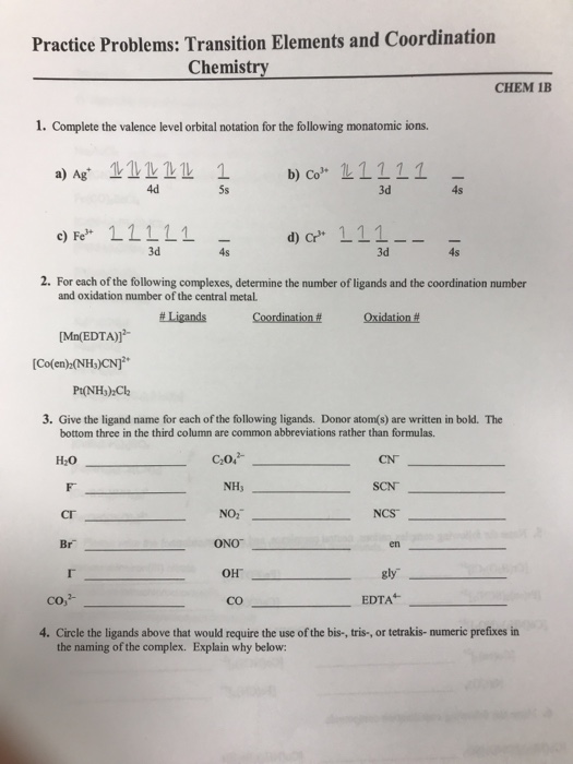 Solved Practice Problems: Transition Elements And | Chegg.com