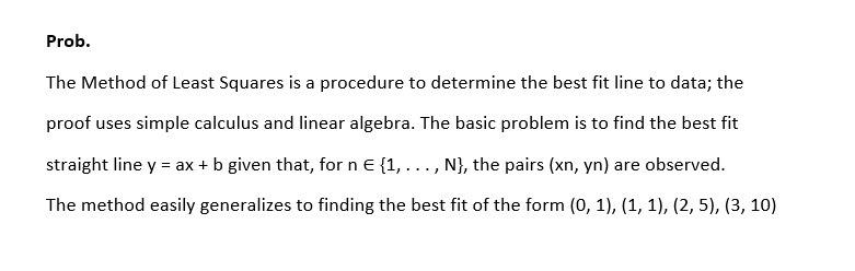 Solved Prob. The Method of Least Squares is a procedure to | Chegg.com