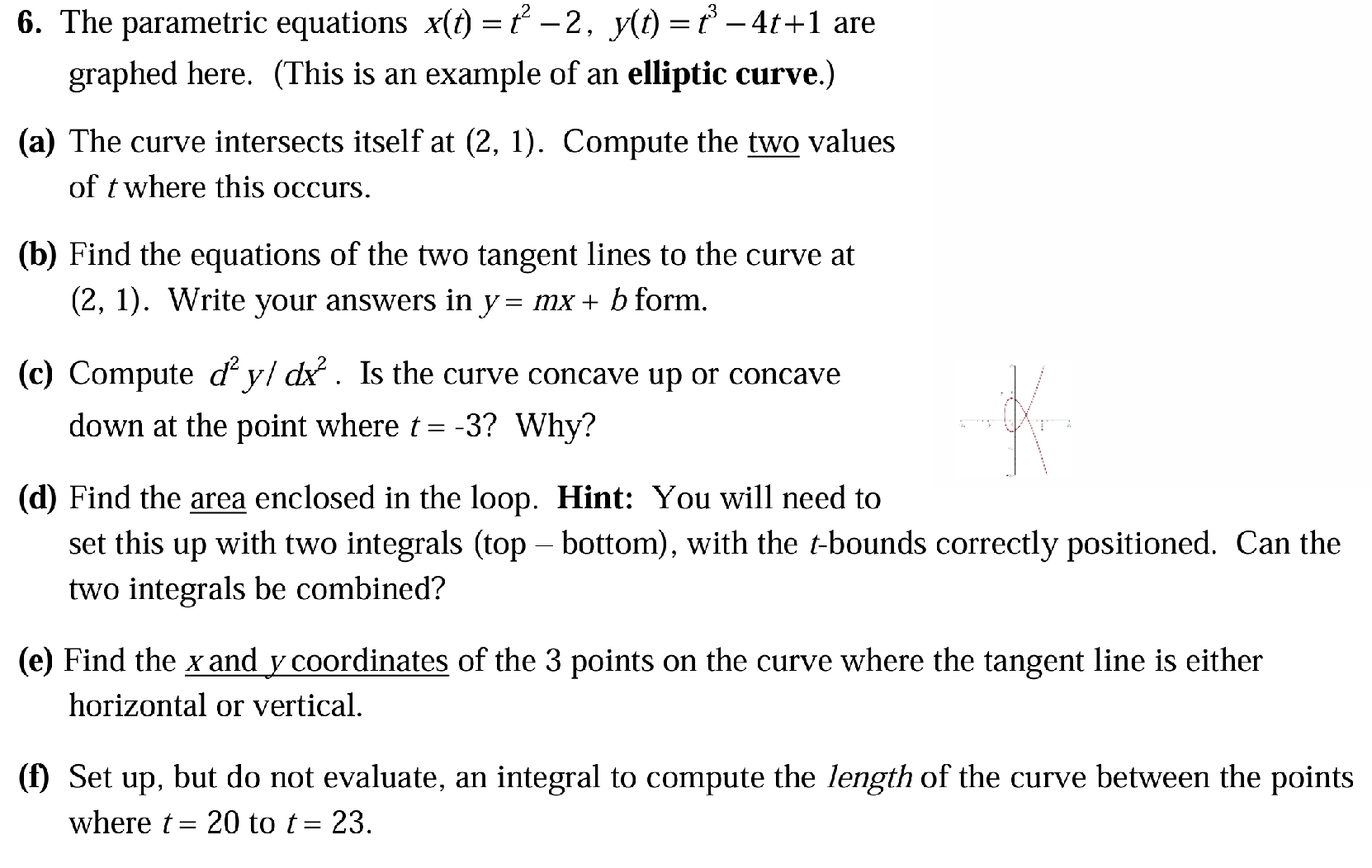 Solved 6 The Parametric Equations X T T2−2 Y T T3−4t 1