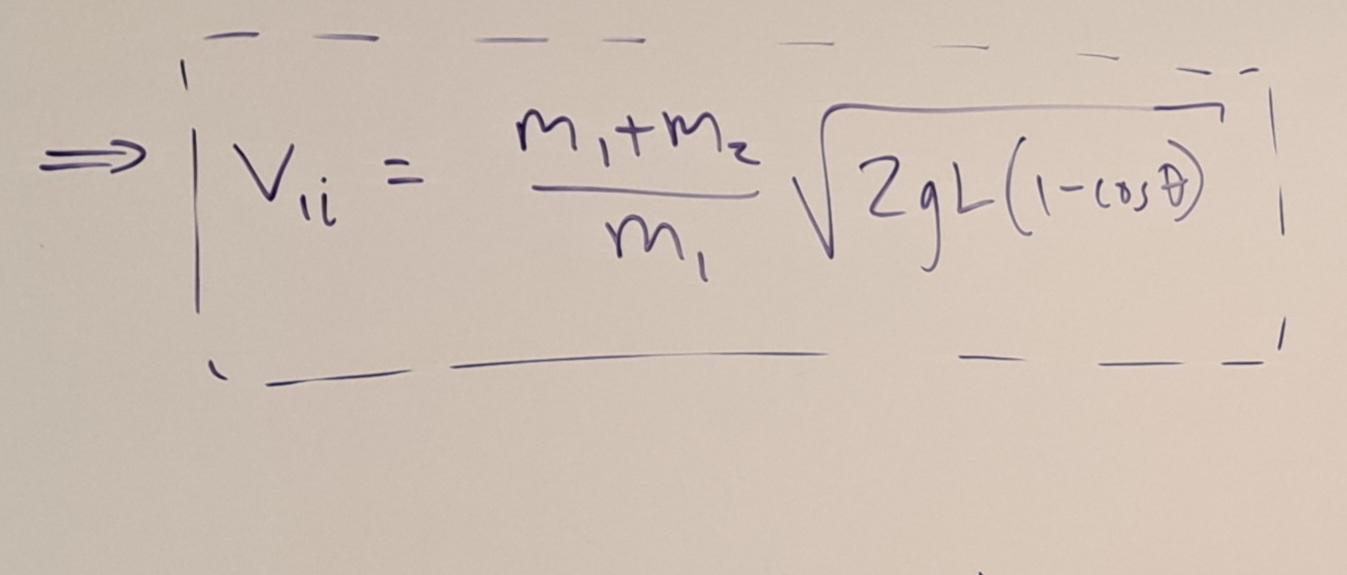 Solved ⇒V1i=m1m1+m22gL(1−cosθ) | Chegg.com