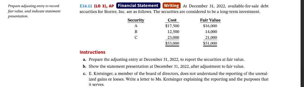 Solved Prepare adjusting entry to record fair value, and | Chegg.com