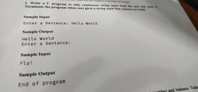 Solved 1. Write a program to take continuous mring input | Chegg.com