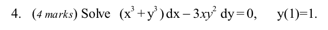 \( \left(x^{3}+y^{3}\right) d x-3 x y^{2} d y=0, \quad y(1)=1 \)