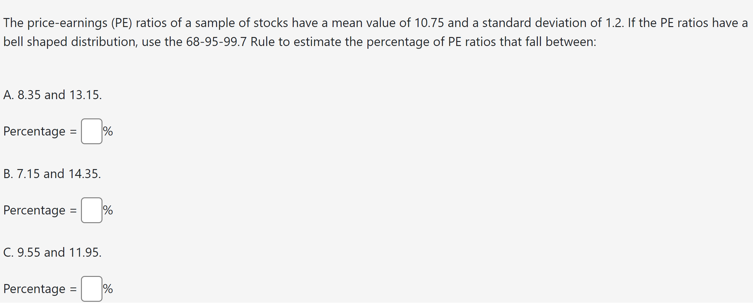 Solved The price-earnings (PE) ratios of a sample of stocks | Chegg.com