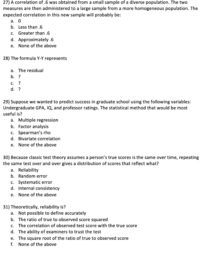 Solved 27) A correlation of .6 was obtained from a small | Chegg.com