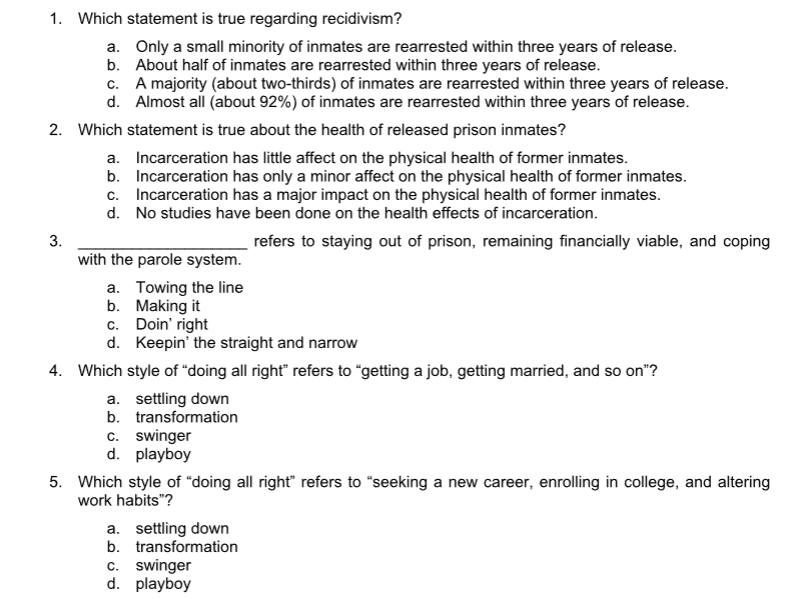 Solved 1. Which statement is true regarding recidivism? a. | Chegg.com