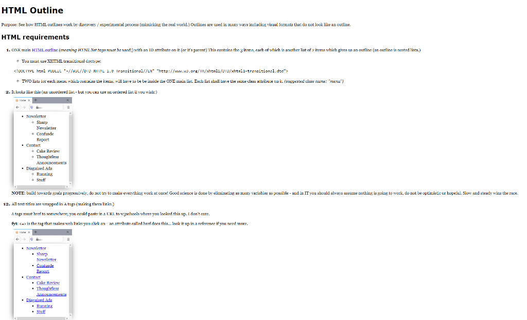 Solved HTML Outline Purpose: See how HTML outlines work by | Chegg.com