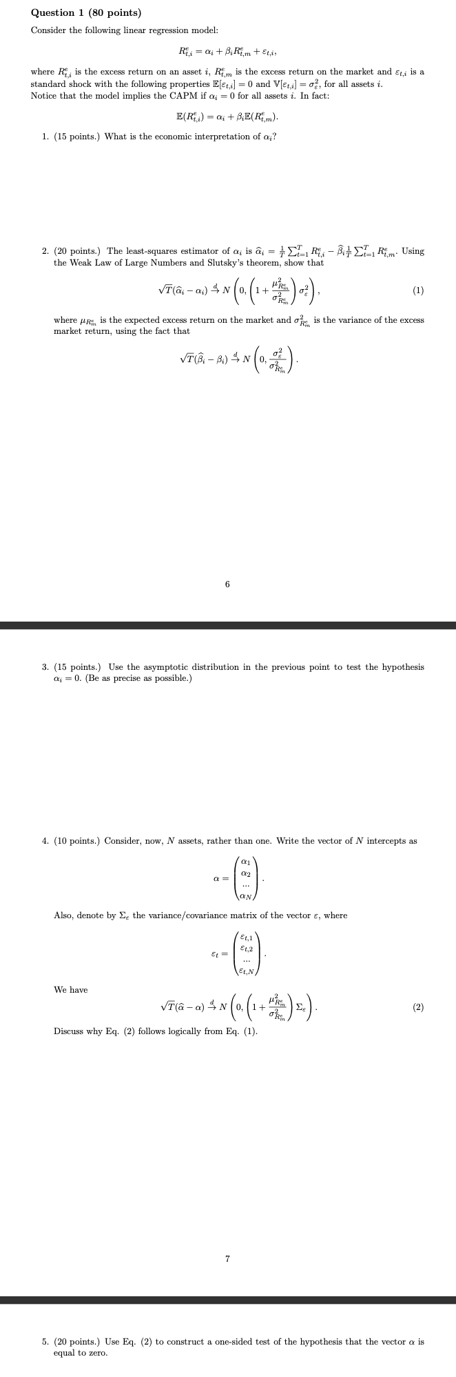 Question 1 (80 points) Consider the following linear | Chegg.com