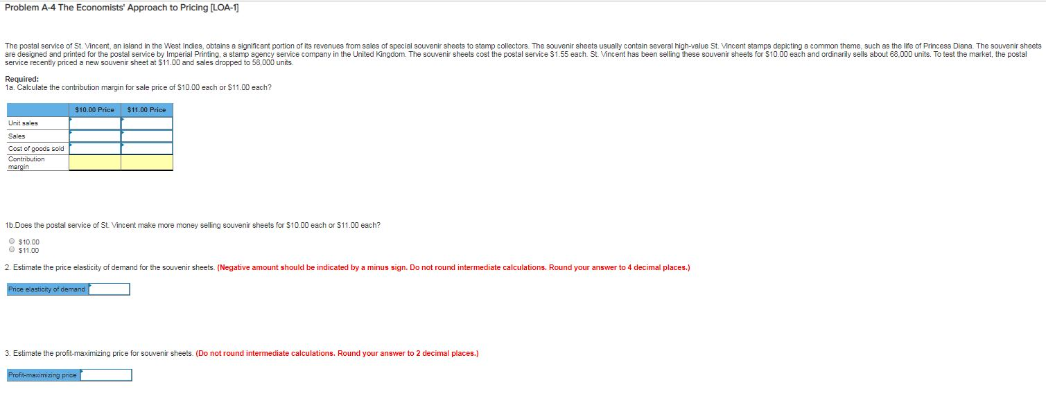 Solved Problem A-4 The Economists' Approach to Pricing | Chegg.com