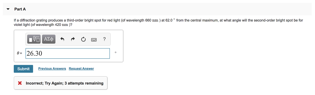 Solved ? Part A If a diffraction grating produces a | Chegg.com