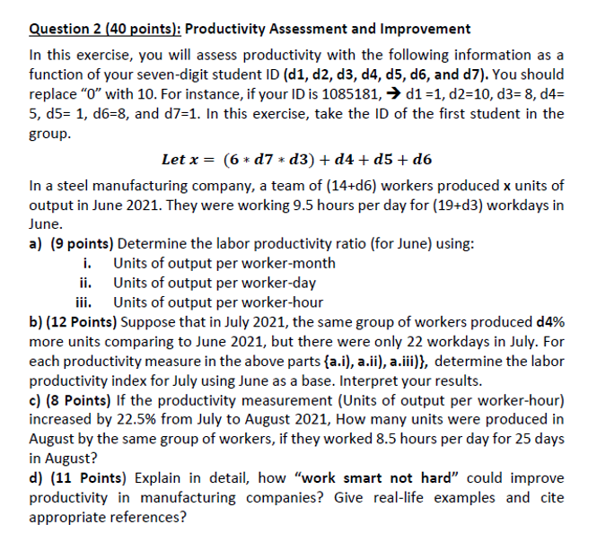 Solved Question 2 (40 points): Productivity Assessment and | Chegg.com