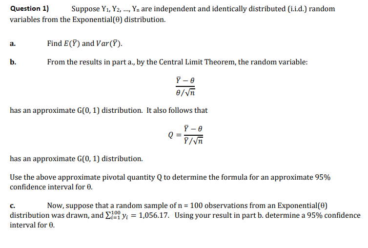 Solved Question 1 Suppose Y1 Y2 Yn Are Independent