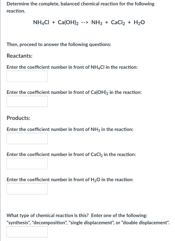 Solved Determine the complete, balanced chemical reaction | Chegg.com