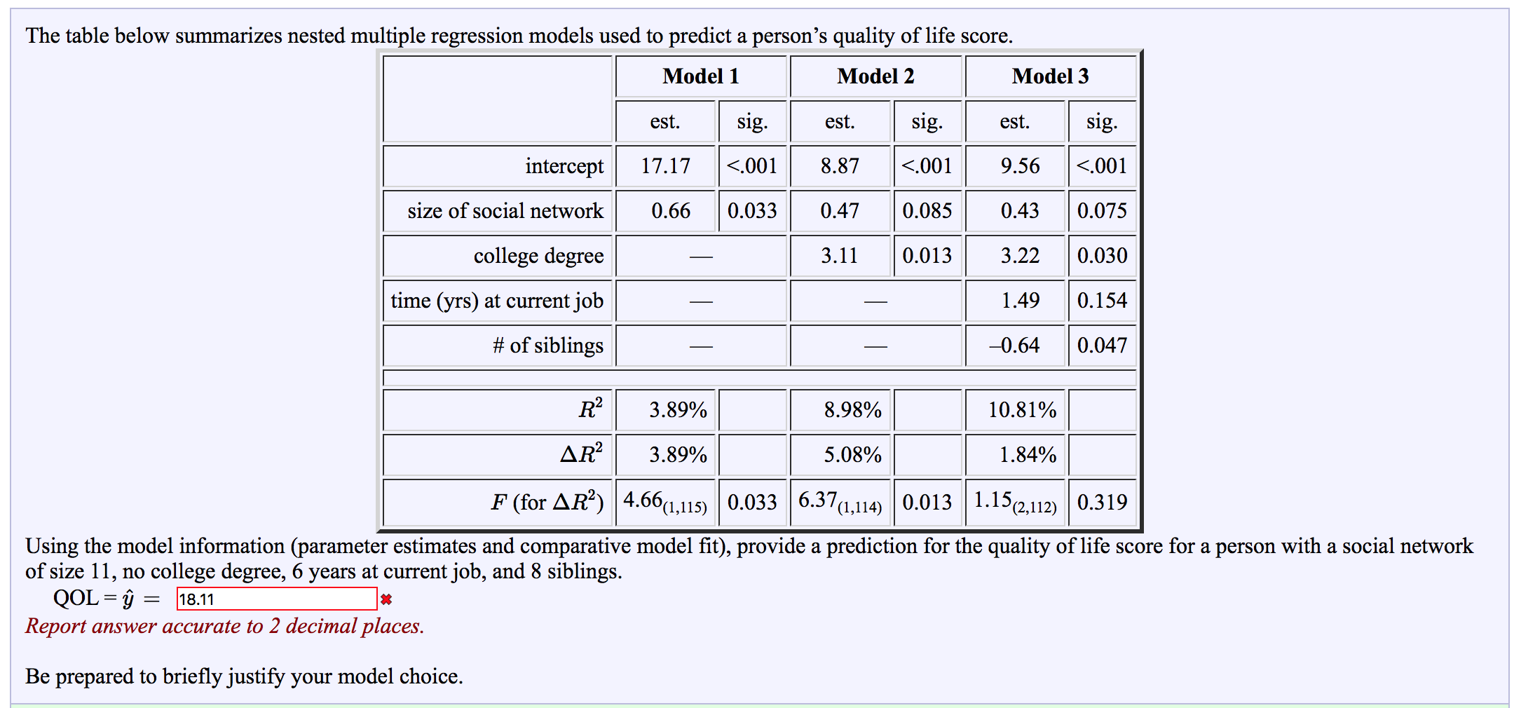 Solved The table below summarizes nested multiple regression | Chegg.com