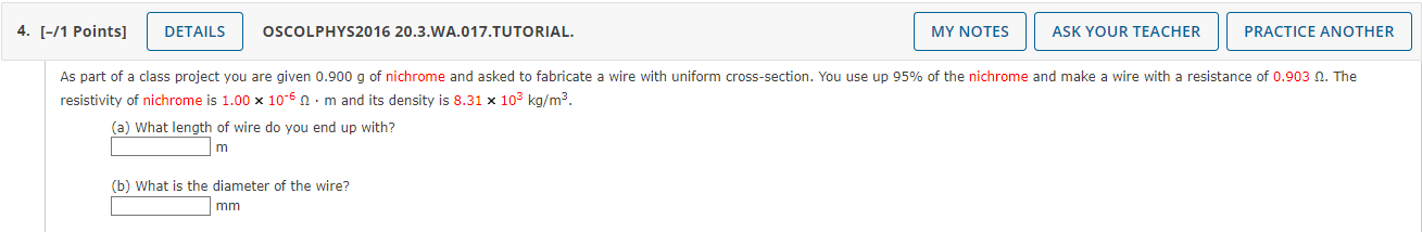 Solved resistivity of nichrome is 1.00×10−6Ω⋅m and its | Chegg.com