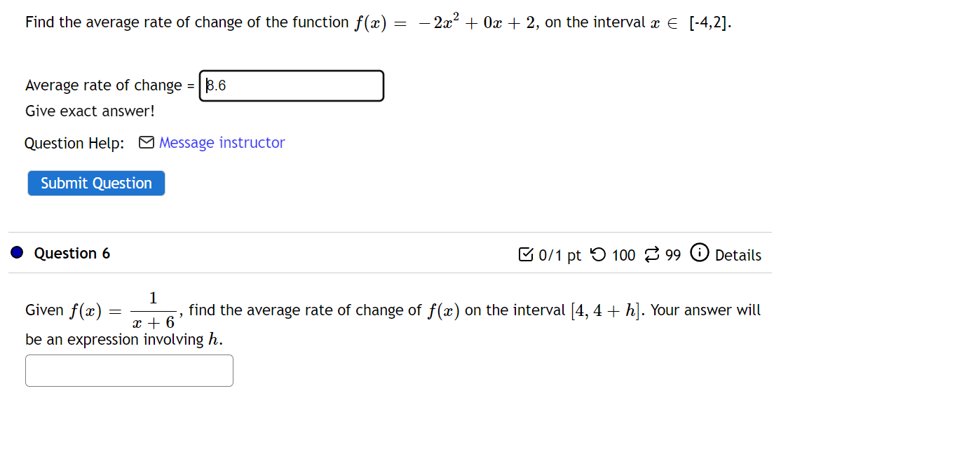 find the average rate of change on the interval 2 4