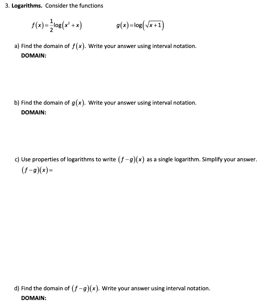 Solved 3. Logarithms. Consider The Functions | Chegg.com