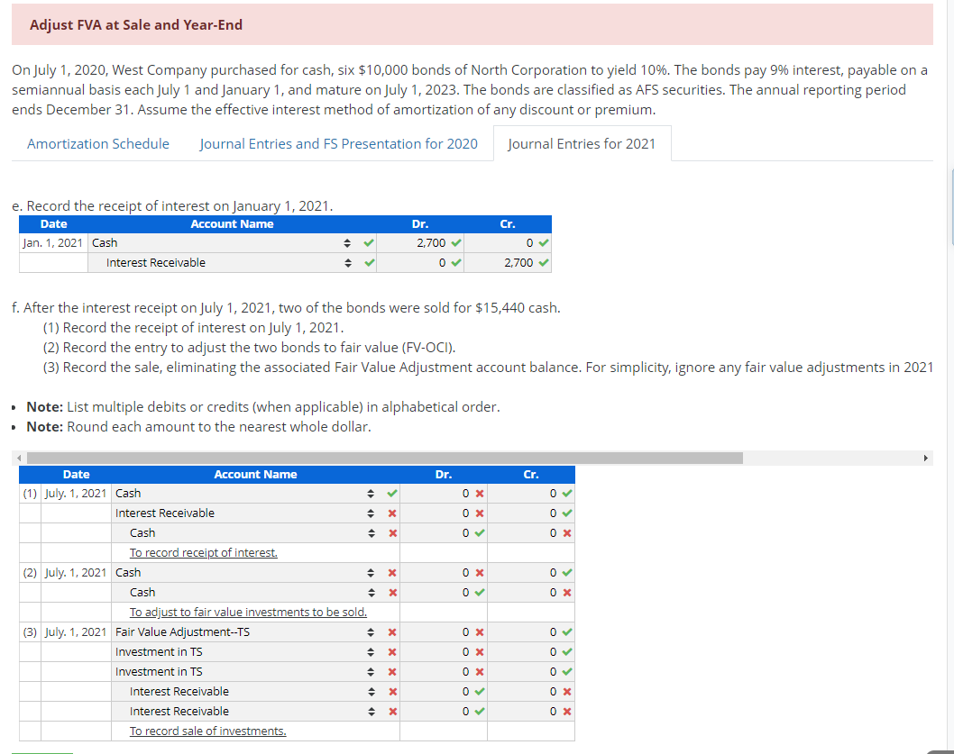 Adjust FVA At Sale And Year-End On July 1, 2020, West | Chegg.com