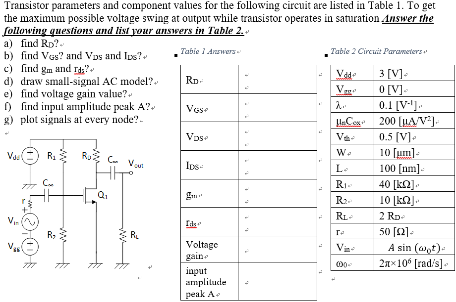 Solved t t t t t t Transistor parameters and component | Chegg.com