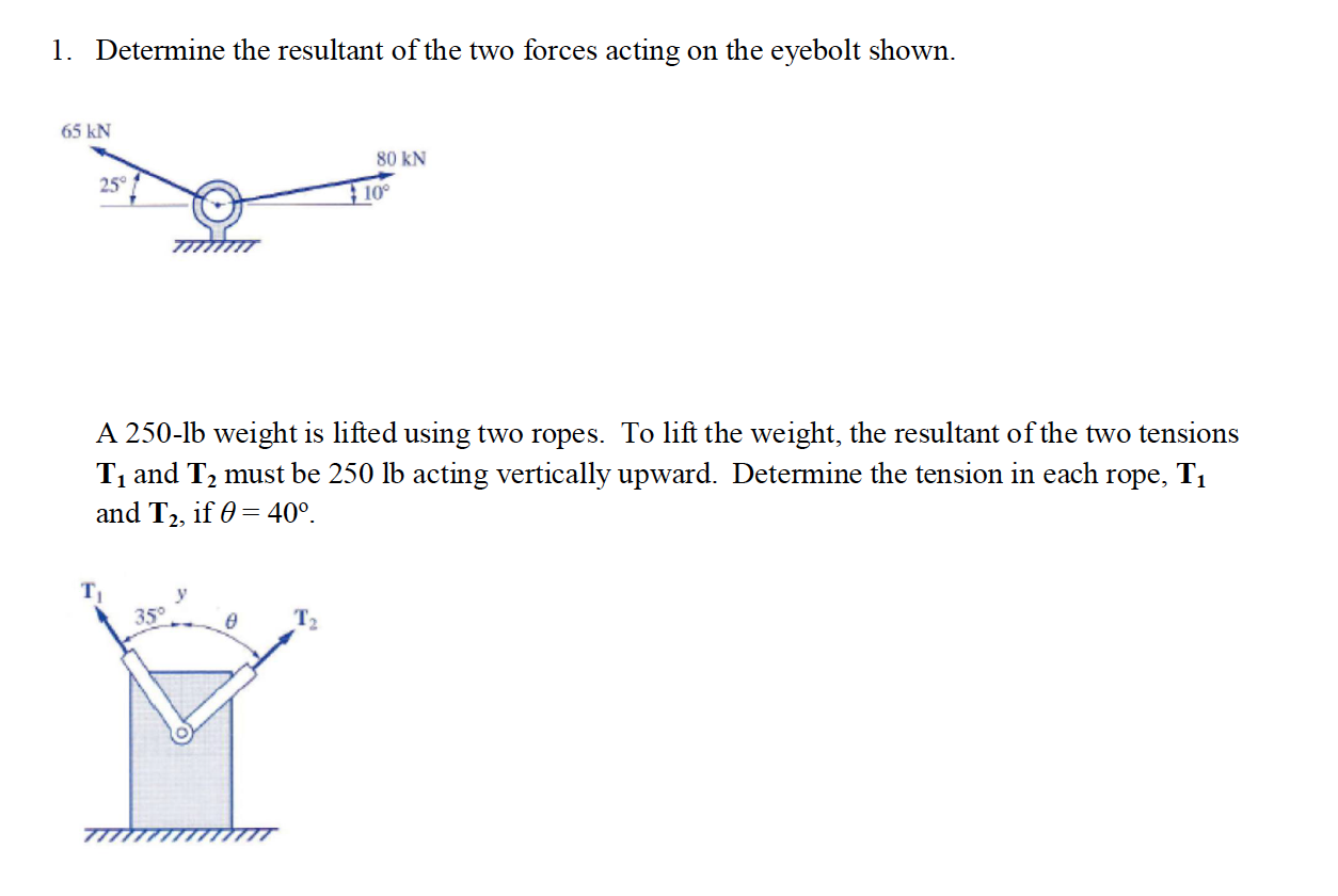 Solved 1. Determine The Resultant Of The Two Forces Acting | Chegg.com