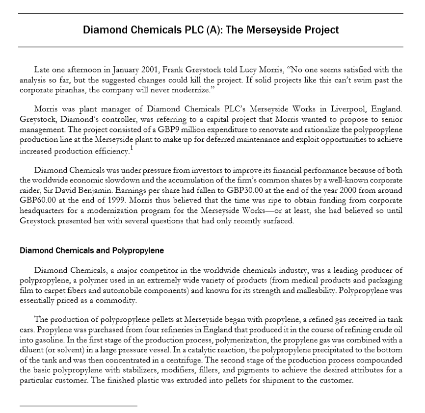 diamond chemicals plc (a): the merseyside project pdf diamond chemicals plc (a): the merseyside project pdf
