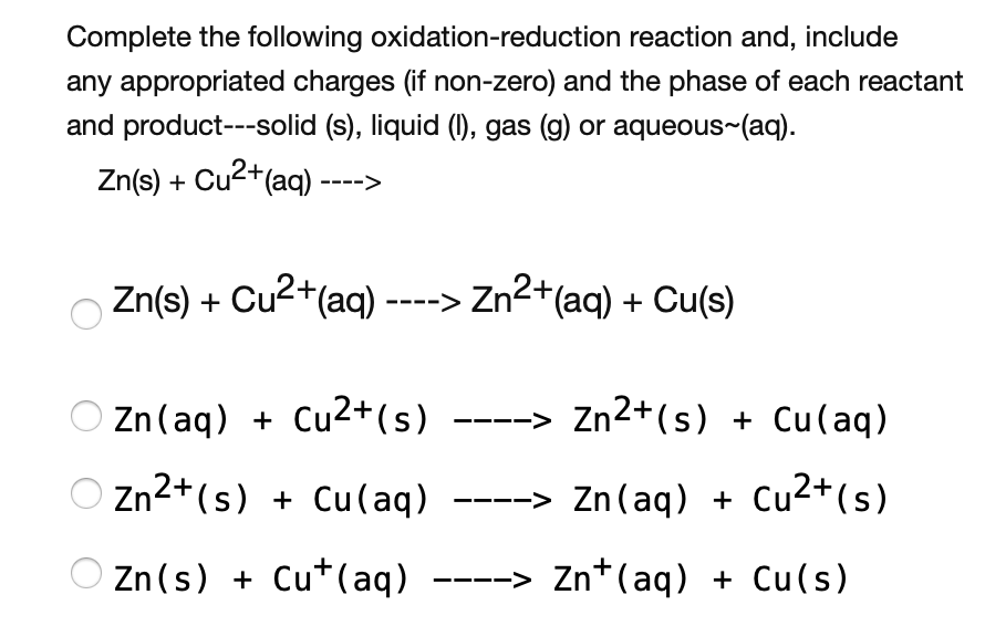 Solved Complete the following oxidation-reduction reaction | Chegg.com