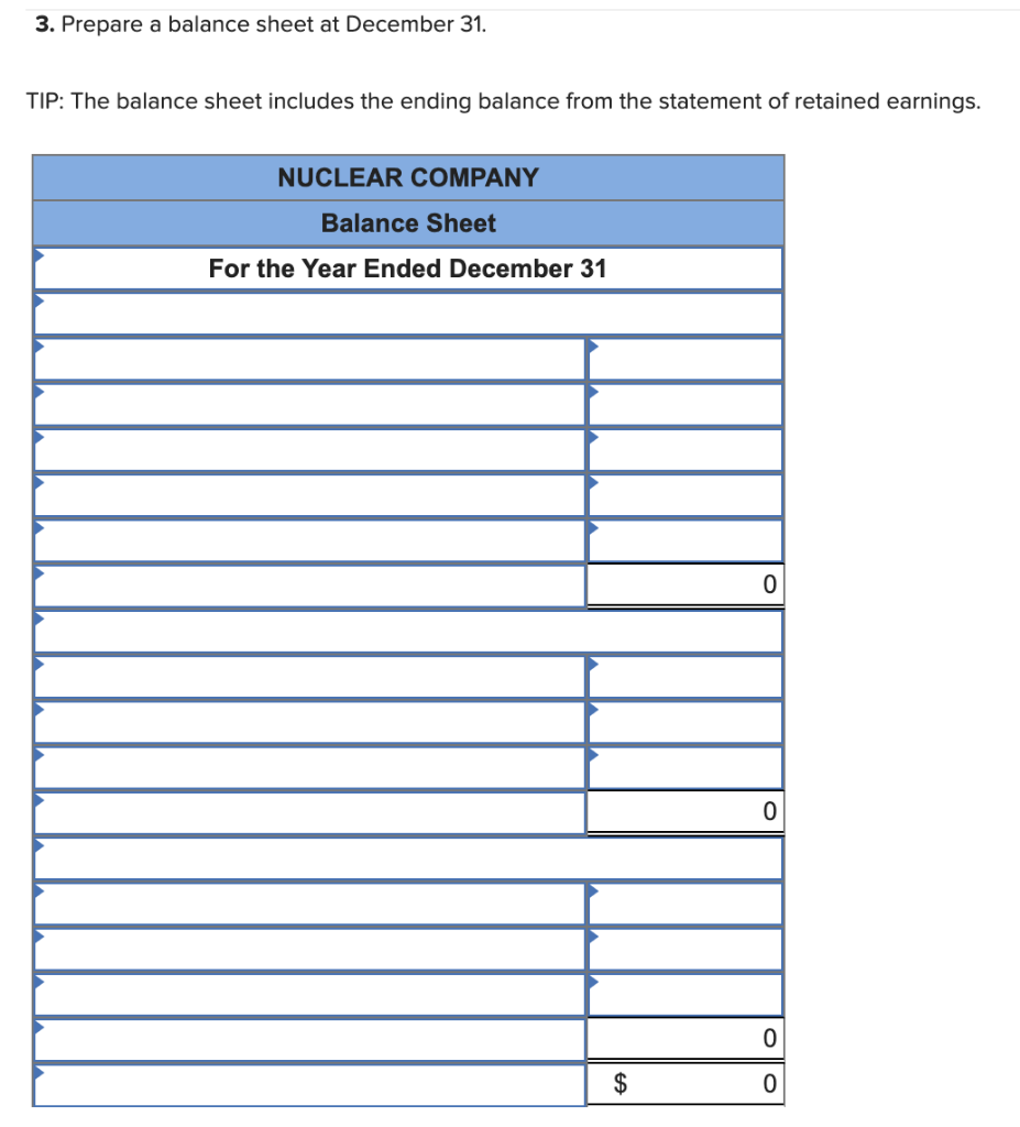 Solved Prepare a balance sheet at December 31. TIP: The | Chegg.com