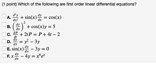 Solved (1 point) Consider the following differential | Chegg.com