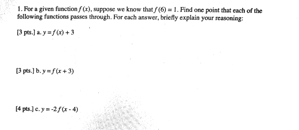 Solved 1. For a given function f(x), suppose we know that f | Chegg.com