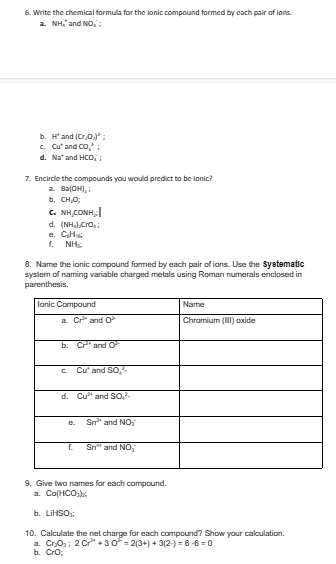 Solved 6. Write the chemical formula for the ionic compound | Chegg.com