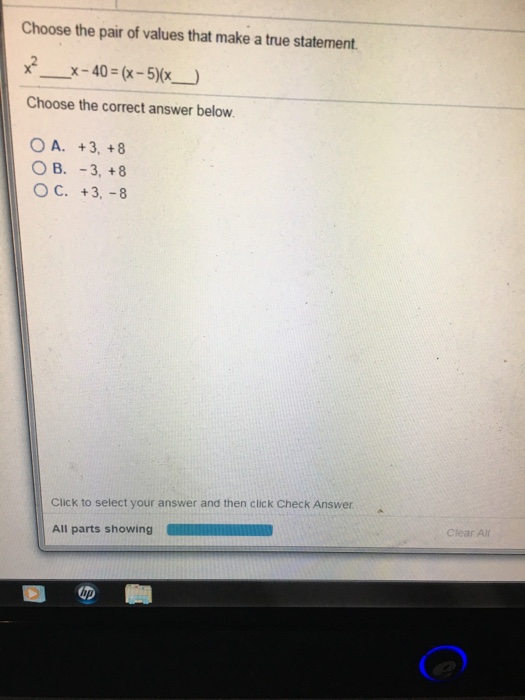 Solved Choose the pair of values that make a true statement | Chegg.com