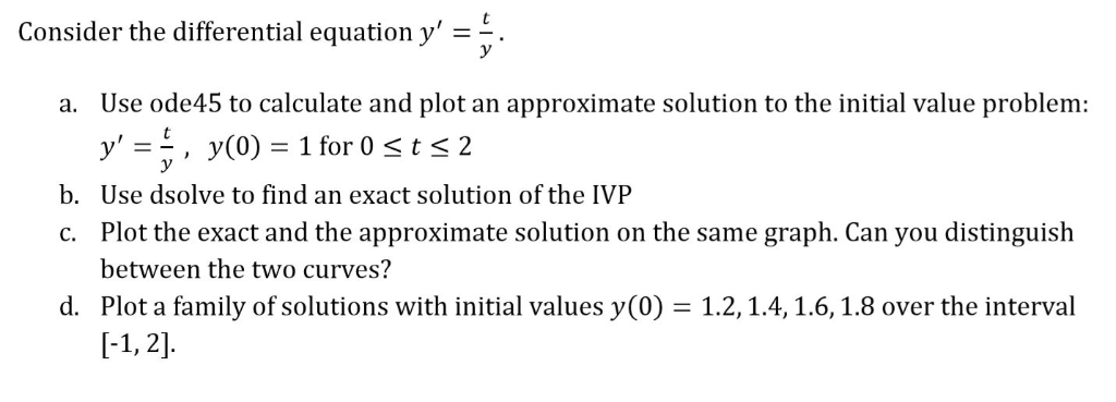 Solved Consider The Differential Equation A. Use Ode45 To | Chegg.com