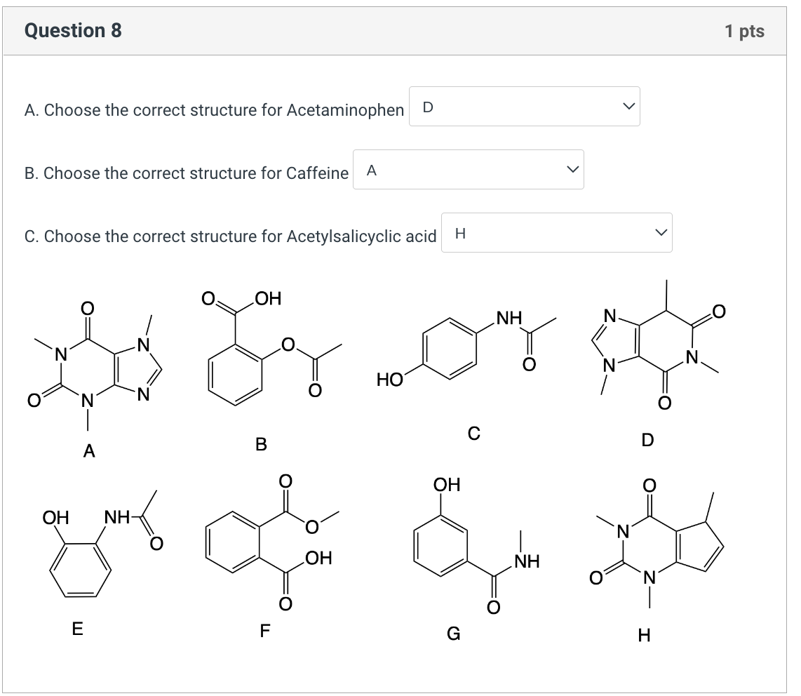 Solved A. Choose the correct structure for Acetaminophen B. | Chegg.com
