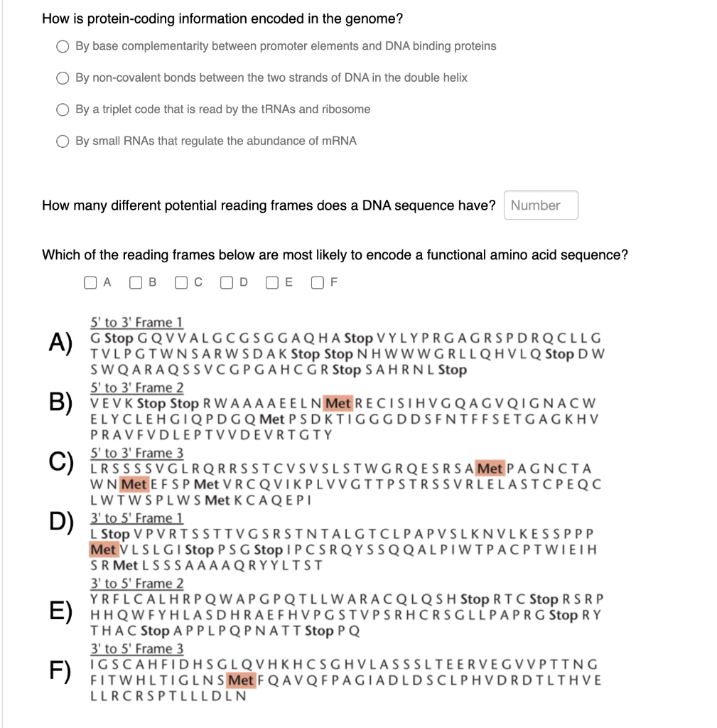 Solved How is protein-coding information encoded in the | Chegg.com