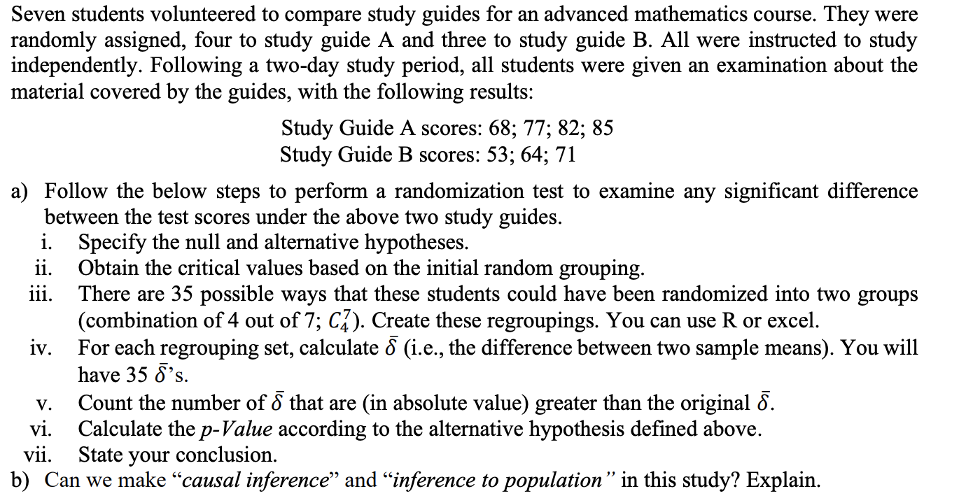 Seven students volunteered to compare study guides | Chegg.com