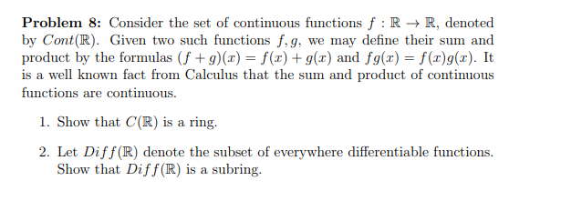 Solved Problem 8: Consider The Set Of Continuous Functions | Chegg.com