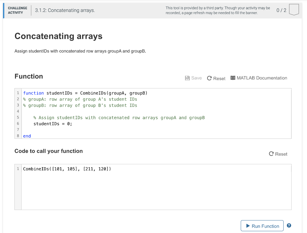 Solved CHALLENGE ACTIVITY 3.1.2 Concatenating arrays. This