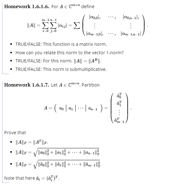 Solved Homework 1.6.1.6. For A∈Cm×n define | Chegg.com