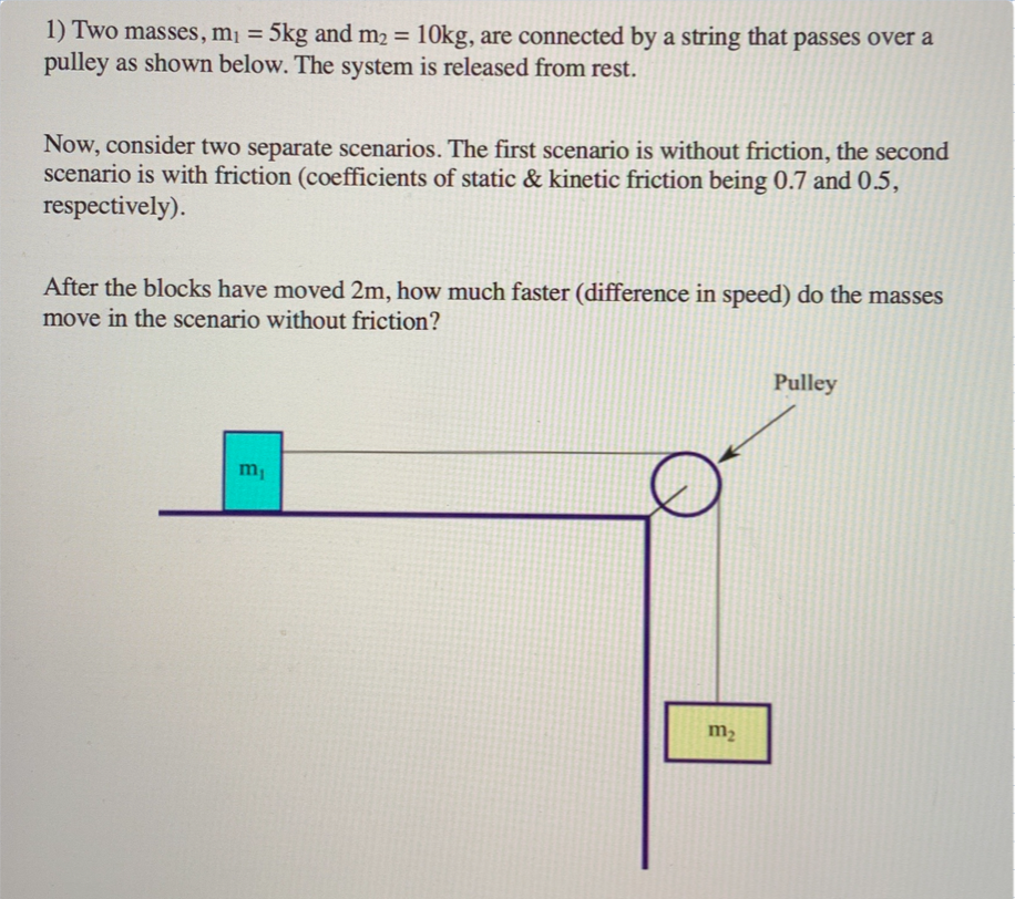 Solved 1) (REFER TO PICTURE) Two Masses, M1= 5kg And | Chegg.com