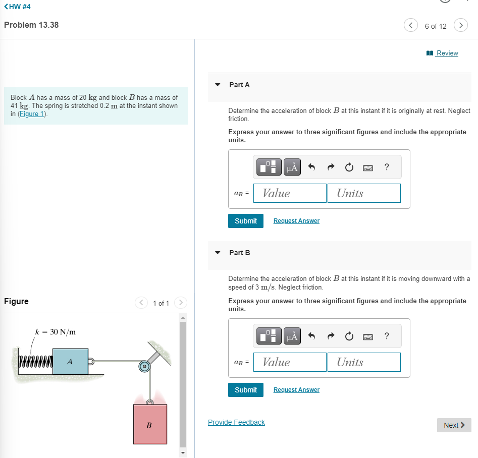 Solved Block A Has A Mass Of 20kg ﻿and Block B ﻿has A Mass | Chegg.com