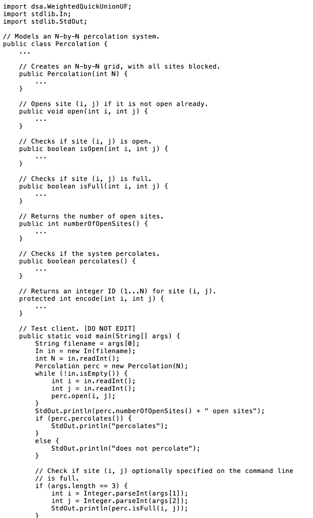 Percolate Down Java Goal Write a program to estimate the percolation | Chegg.com