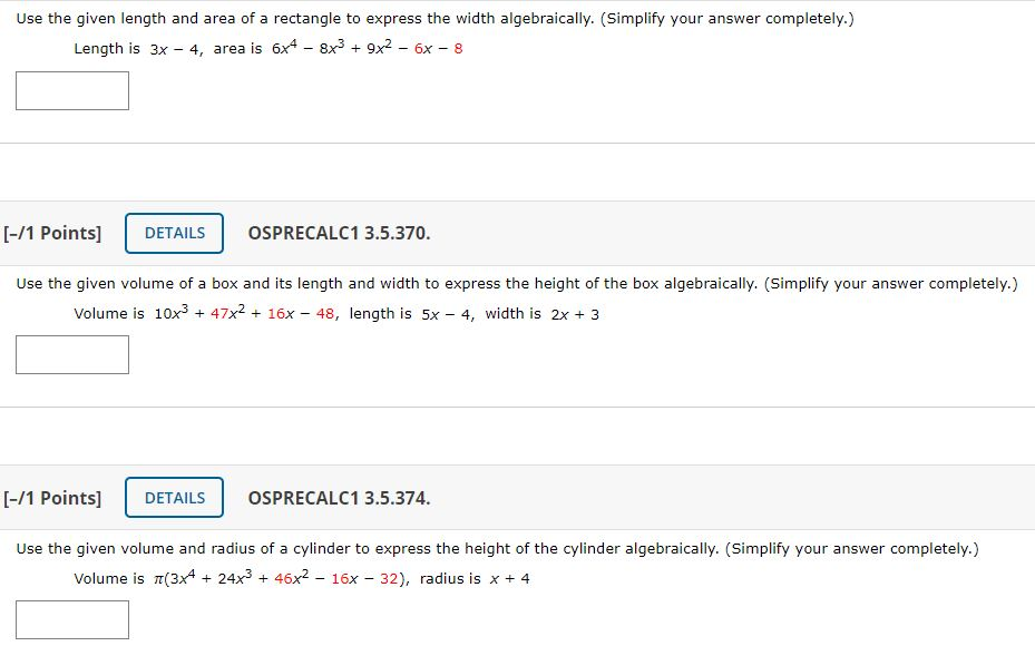 Solved Use the given length and area of a rectangle to | Chegg.com