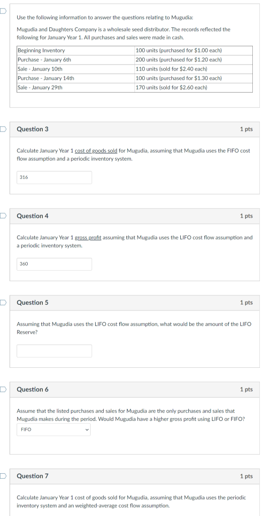 Solved D Use the following information to answer the | Chegg.com