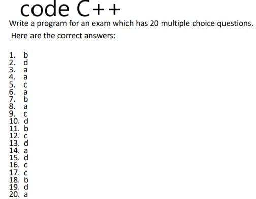 code C++ Write a program for an exam which has 20 | Chegg.com