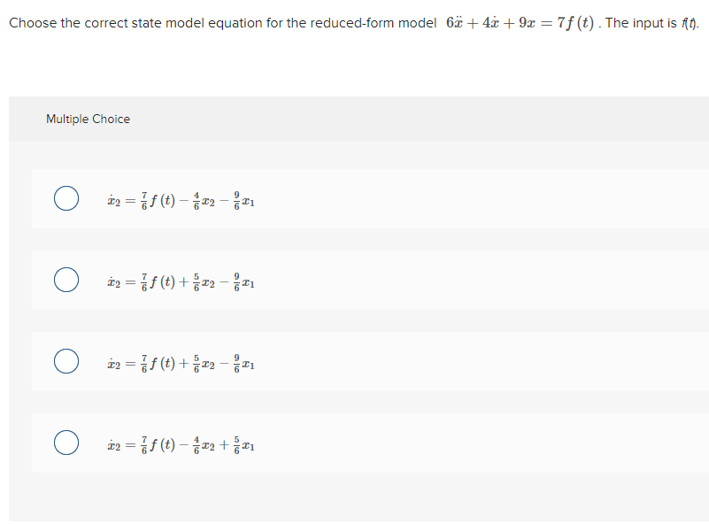 Solved Choose the correct state model equation for the | Chegg.com