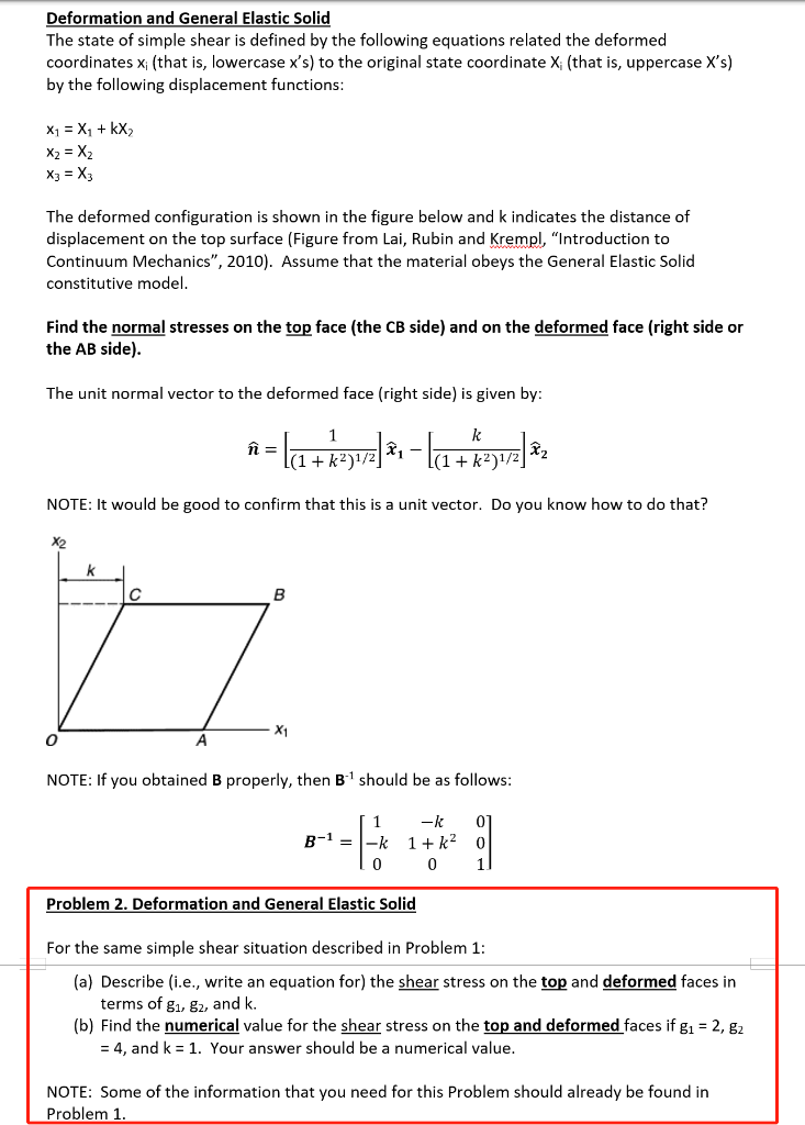 Deformation and General Elastic Solid The state of | Chegg.com