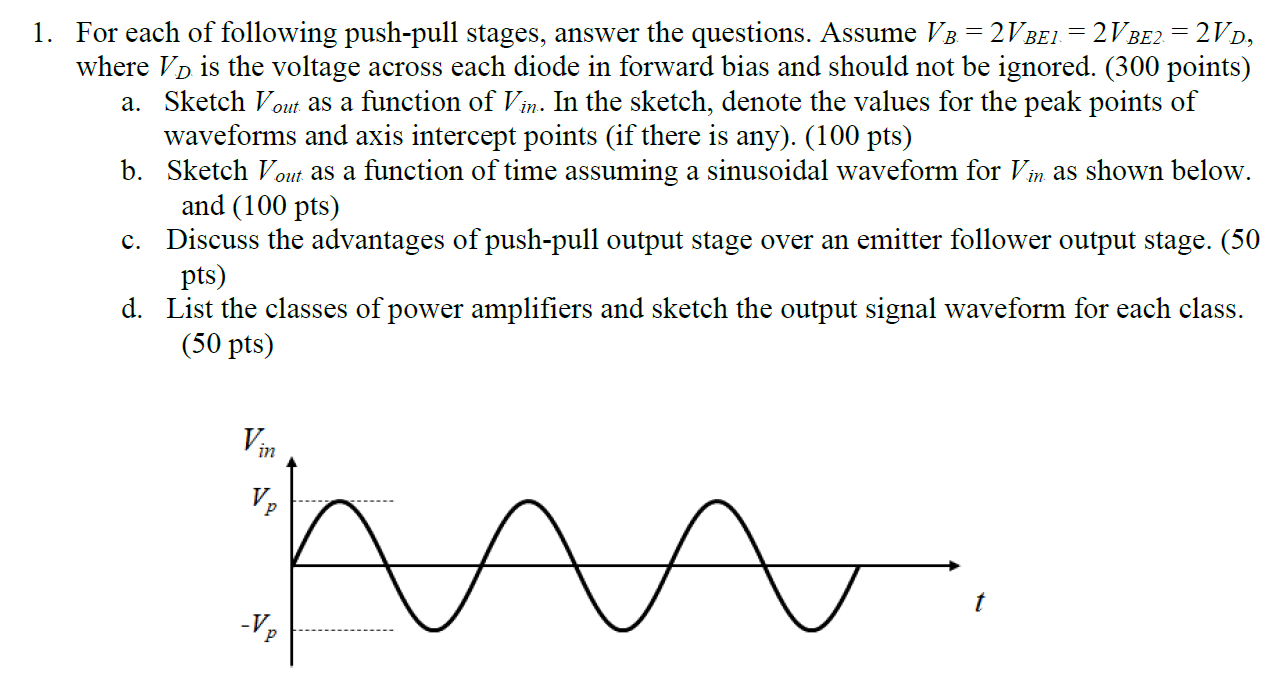 Solved = = .. 1. For each of following push-pull stages, | Chegg.com